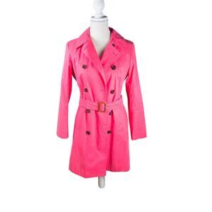 Boden Aileen Pink Double Breasted Belted Trench Coat Rainbow Stripe UK 10
